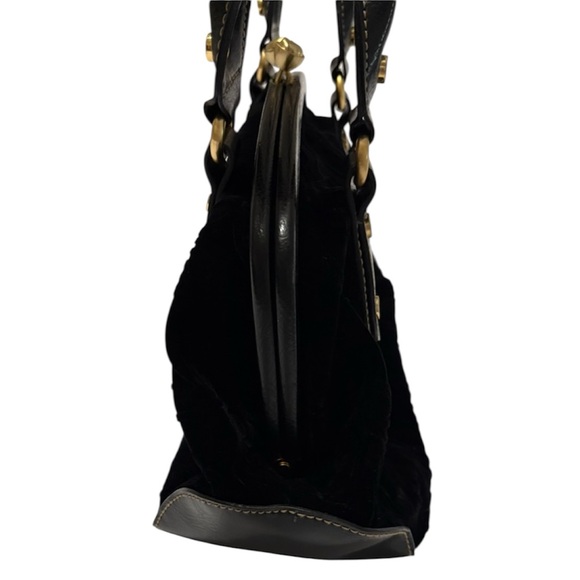 Franco Sarto Black Crushed Velvet Like Handbag Whimsy-Goth Vintage Kiss Lock - Picture 2 of 16
